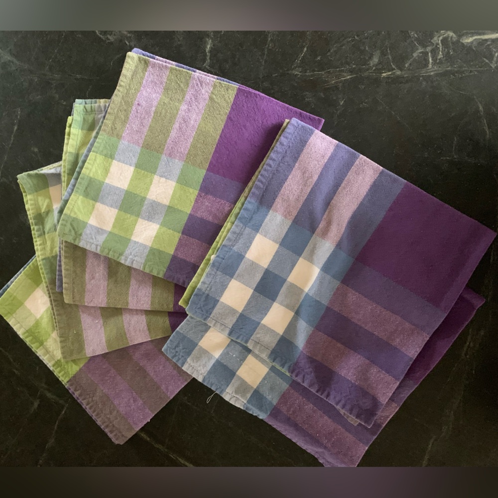 PIER 1 | Set of 6 | 100% Cotton Purple/Blue/Green/White Plaid Napkins